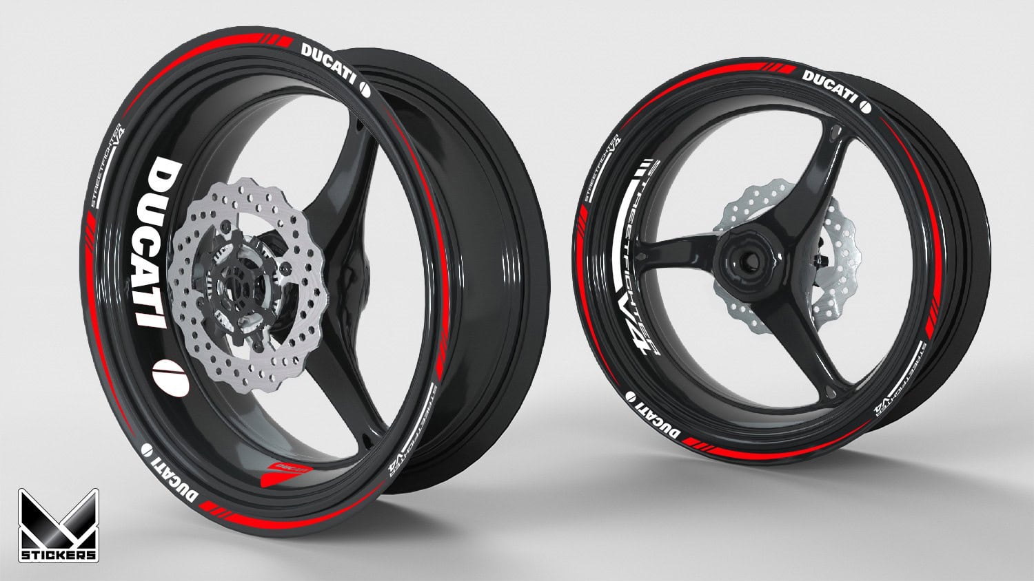 Nalepke za platišča Ducati StreetFighter V4 1 Grafični kompleti za platišča Ducati Streetfighter V4 Rdeča