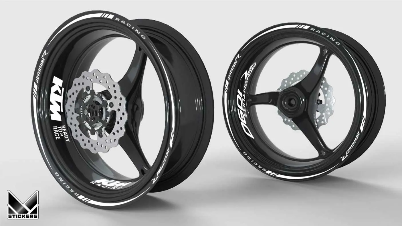 KTM motorcycle rim decals: ready to race 4 KTM 1090 Adventure white rim decal kit