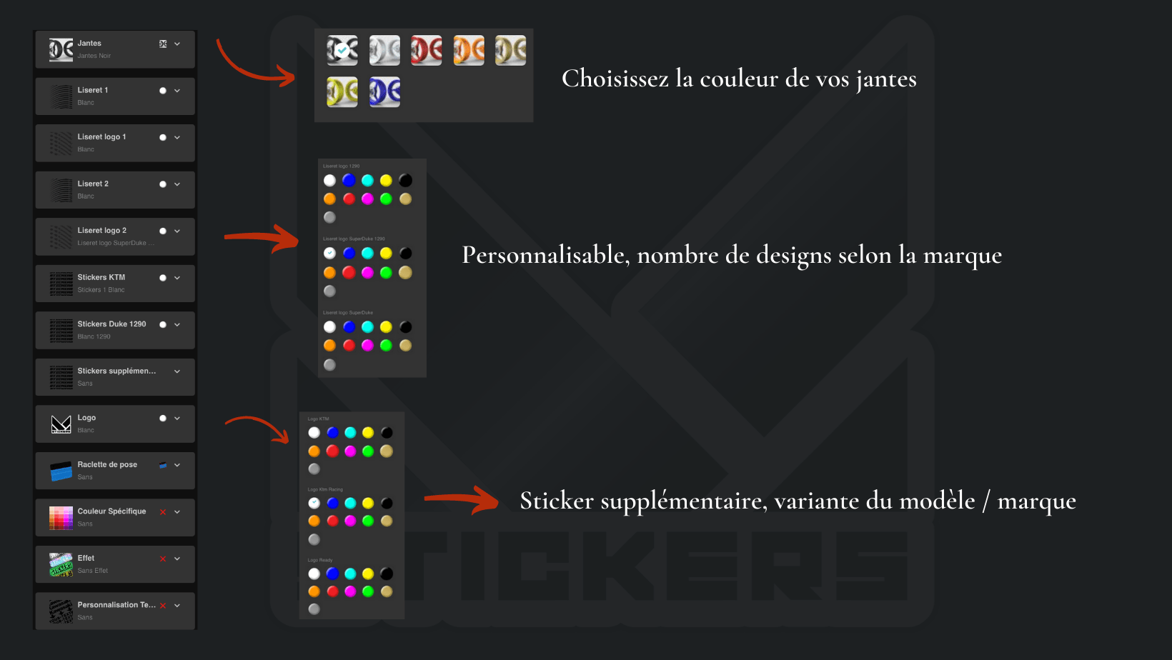 Stickers jante moto personnalisés : 100% custom 4 configurateur de stickers de moto