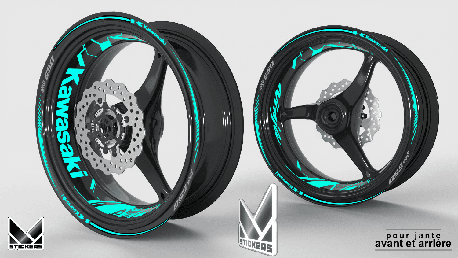 Kawasaki Ninja 650 Rim Decals - Cyan - Retro Reflective 1 Rim Decals Kawasaki Ninja 650 - Cyan - Reflective