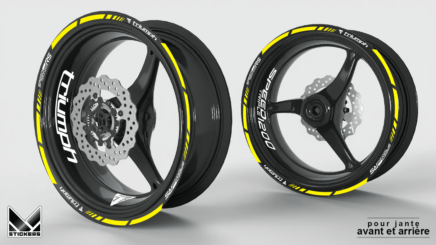Autocolantes para jantes Triumph SpeedTriple 1200 RS Amarelo e Branco – Desconto 1 Autocolantes para Jantes Triumph SpeedTriple 1200 RS Amarelo & Branco – Desconto de Stock