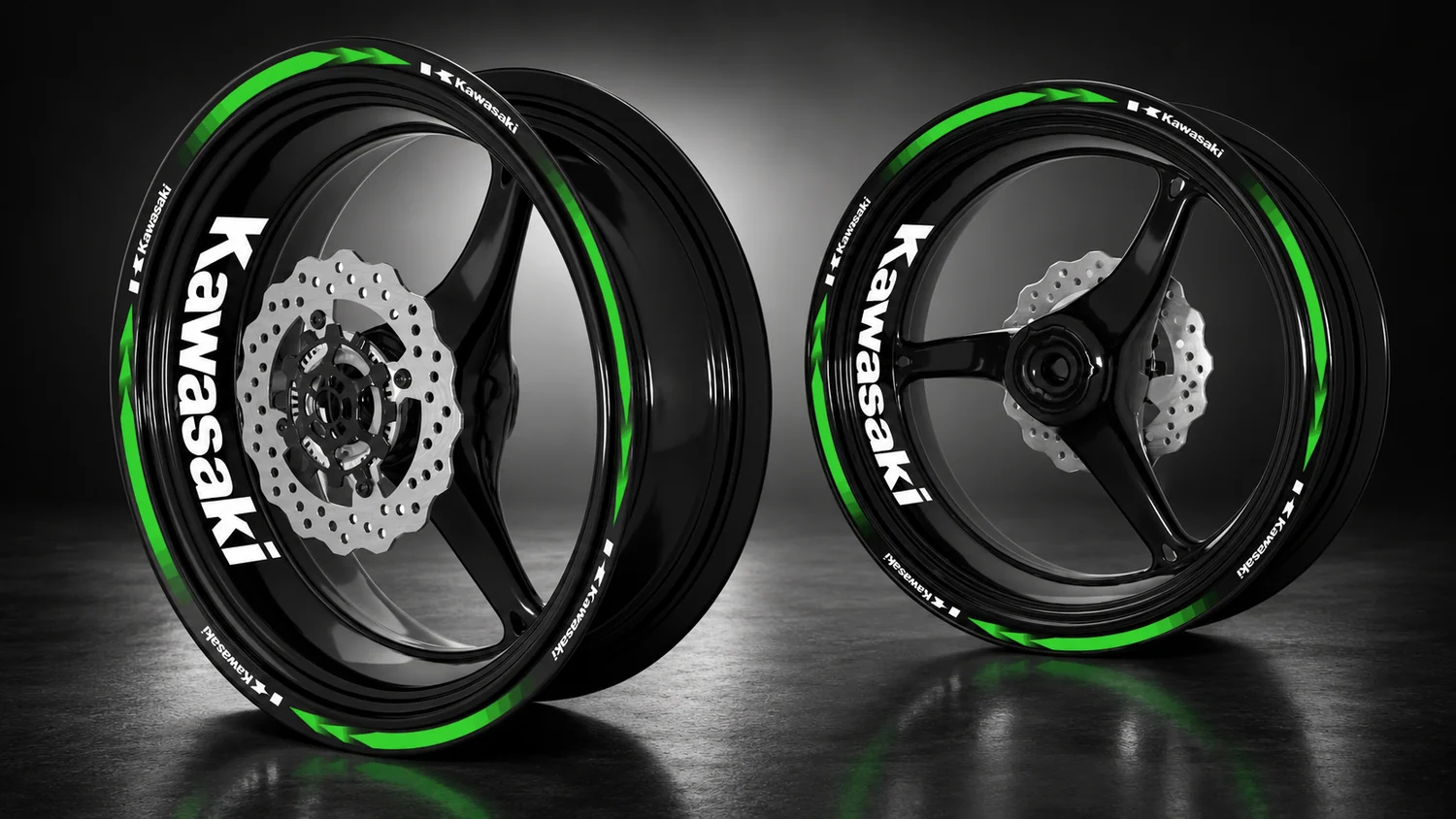 Kit'Express – Liserets de jante moto 17 pouces 3 Kit'Express pour Kawasaki : jantes 17 pouces avec liseret vert