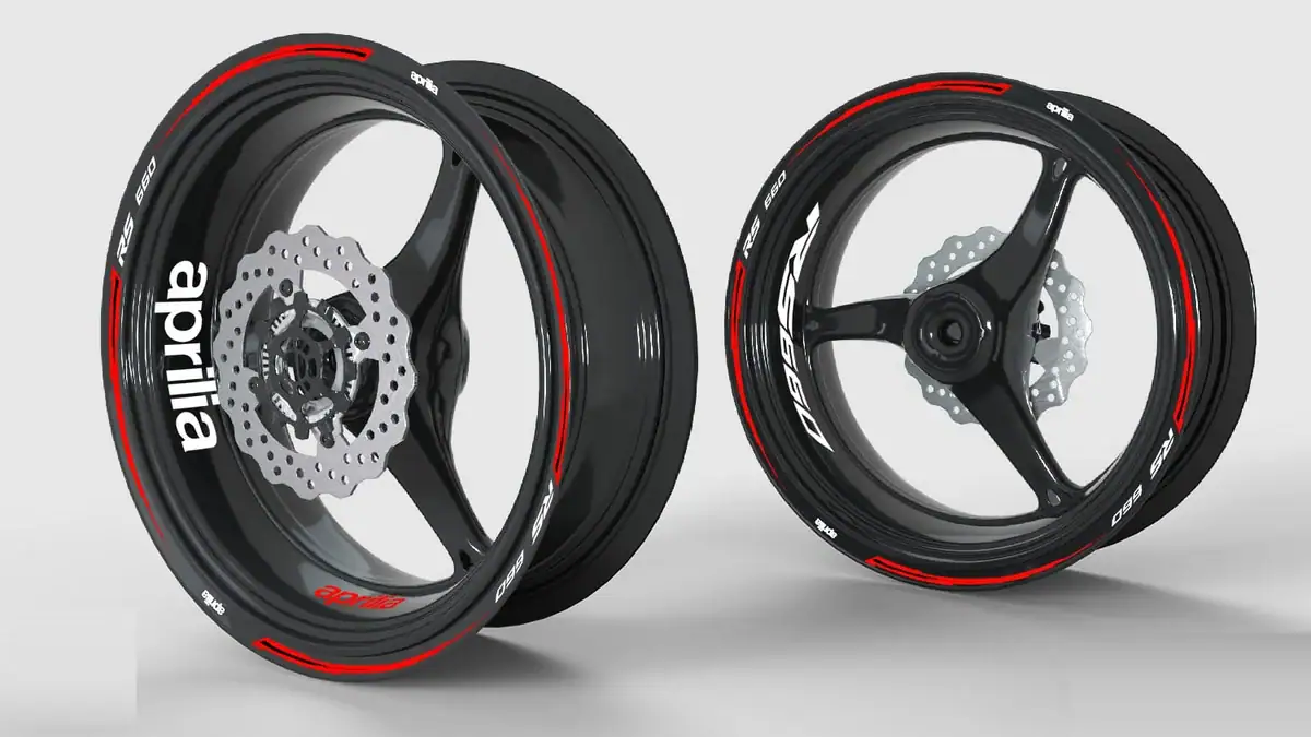 Kit'Express – Liserets de jante moto 17 pouces 9 Liserets de jante sur mesure : kit rouge pour Aprilia RS 660
